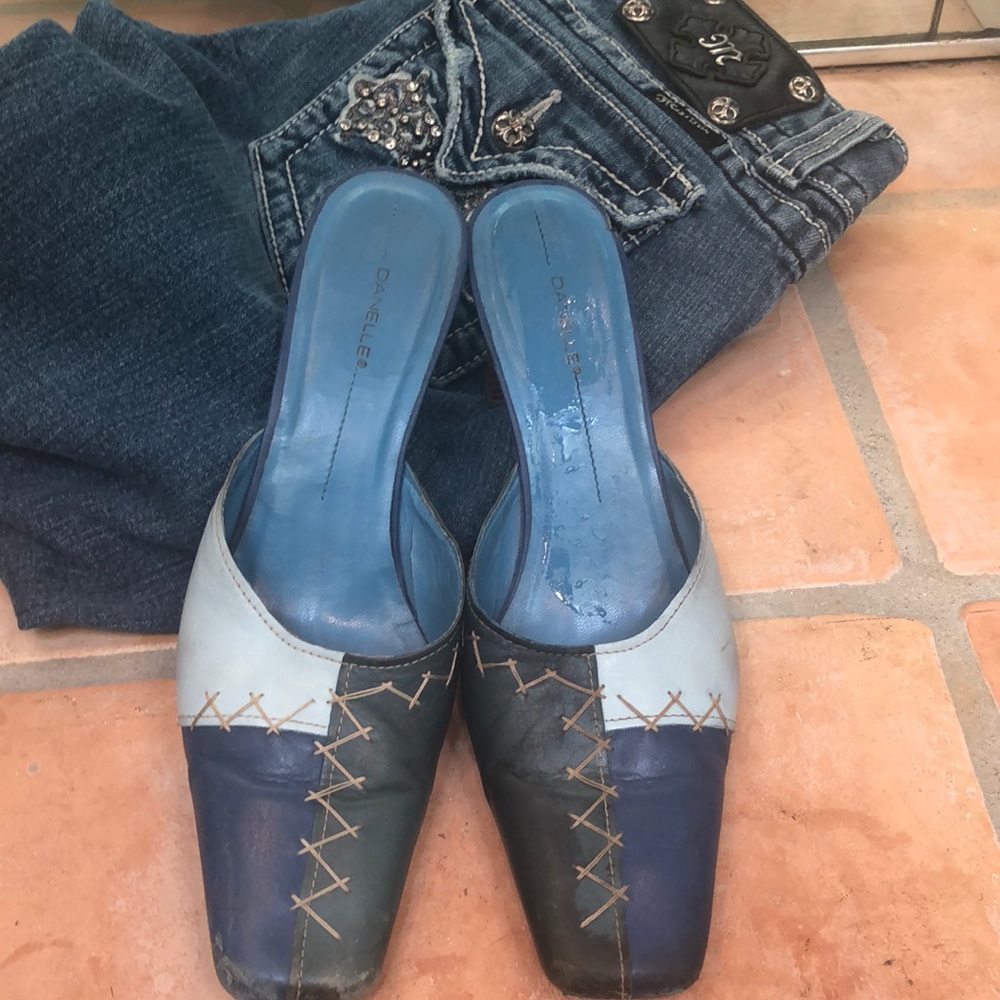 Blue patchwork boot / heals
